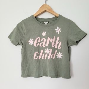 SELF ESTEEM Earth Child Flower‎ Graphic Cropped Tee NWT Sage Green Pink // Small